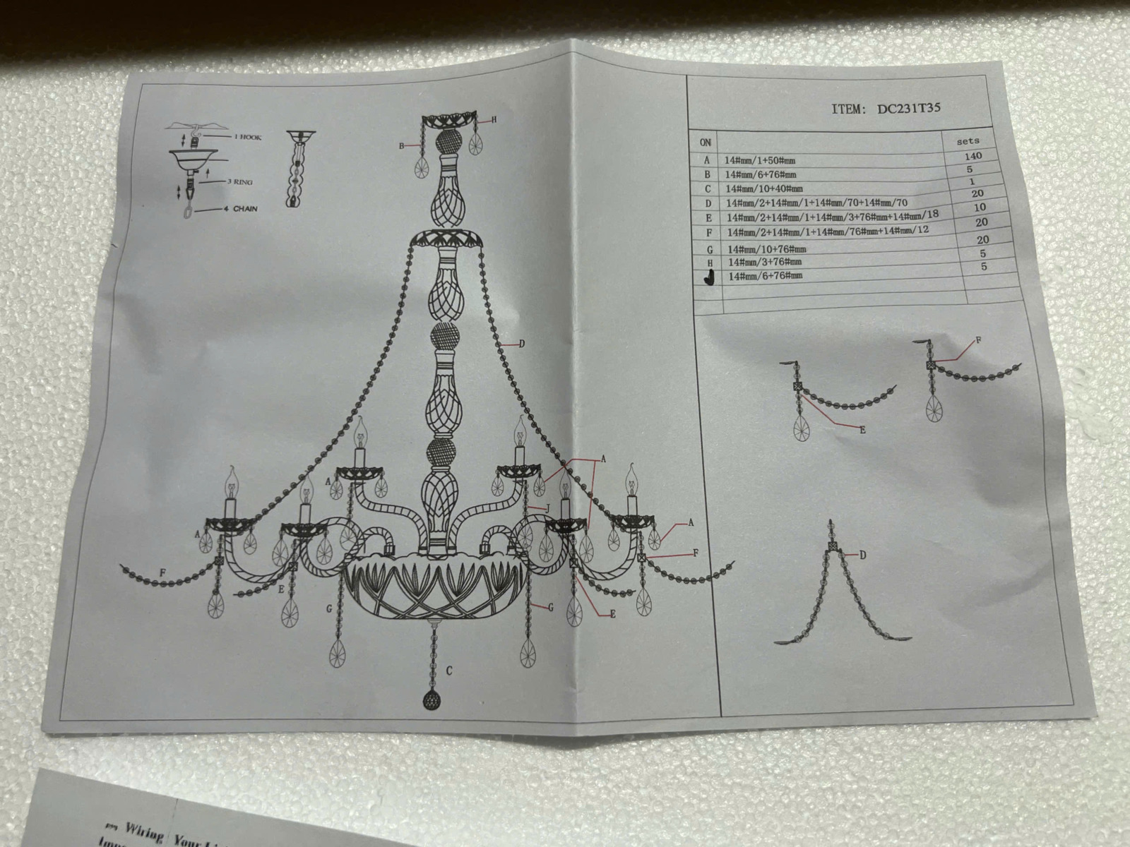 Hướng dẫn lắp đặt Đèn chùm pha lê K9 cao cấp màu trắng 1,4m DC231T35