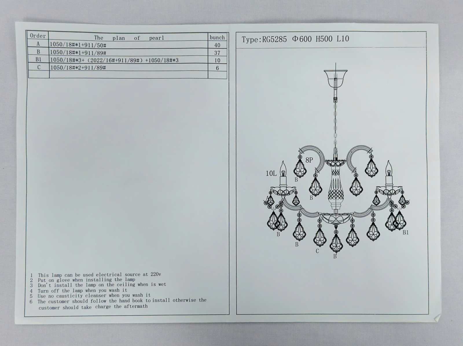 Hướng dẫn lắp Đèn chùm pha lê phòng khách 10 tay DC5285T10
