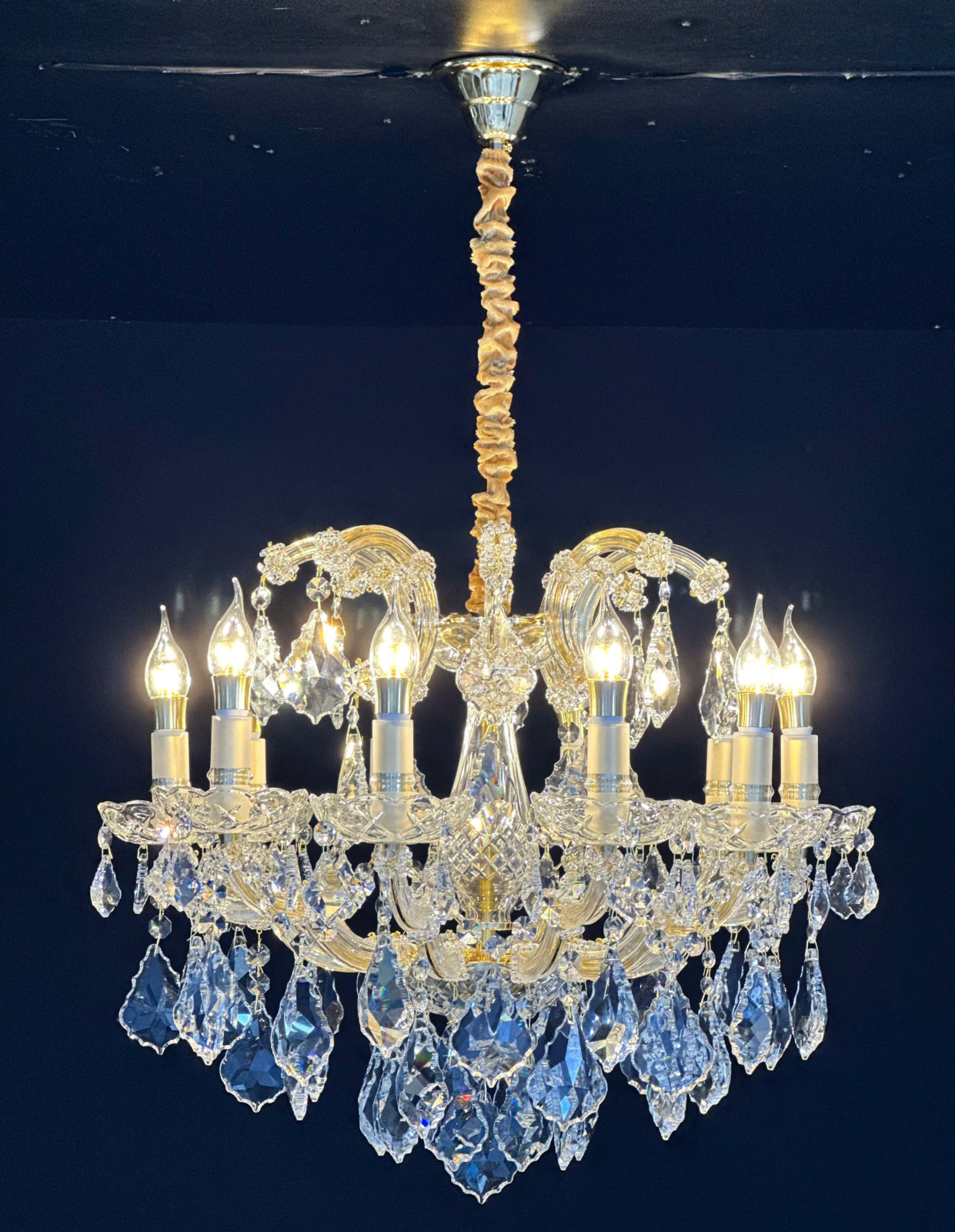 Đèn chùm pha lê phòng khách 10 tay DC5285T10 ánh sáng vàng cho phòng bếp