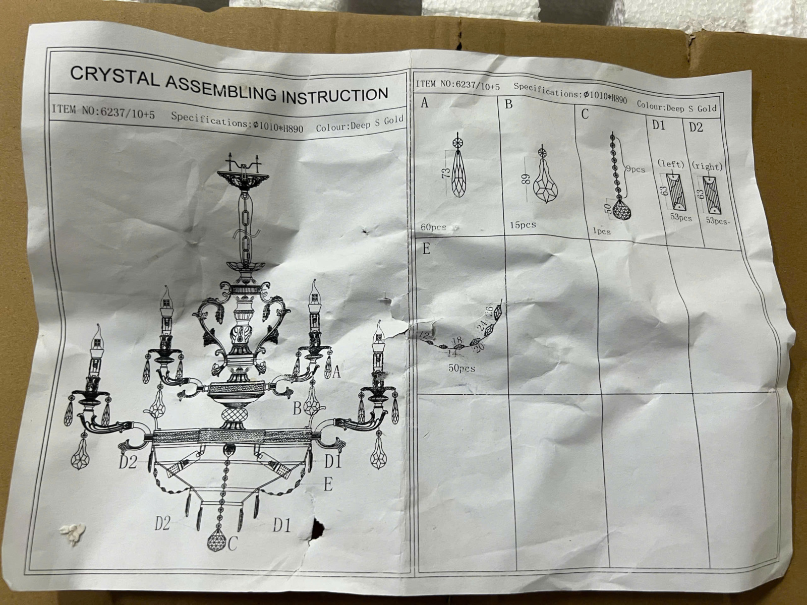 Hướng dẫn lắp Đèn chùm pha lê K9 cao cấp 15 tay DC6237T15