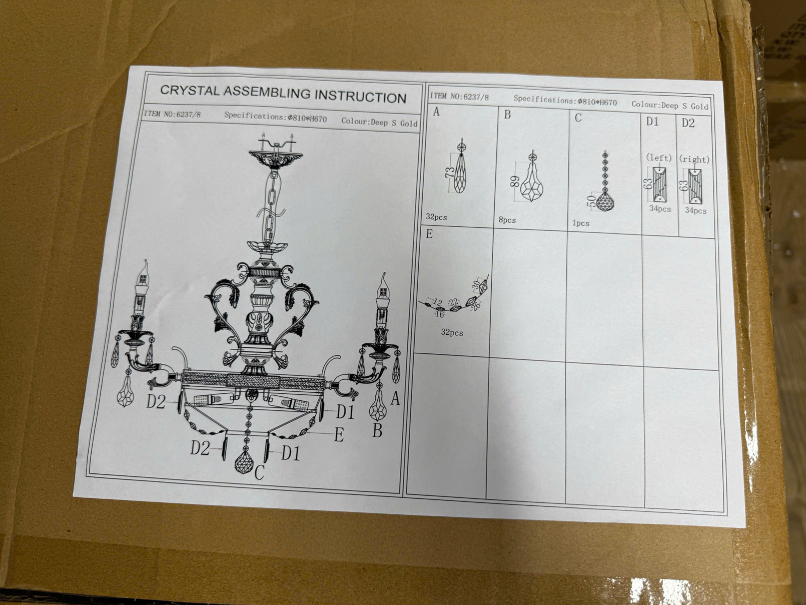 Hướng dẫn lắp Đèn chùm pha lê K9 cao cấp 8 tay DC6237T8