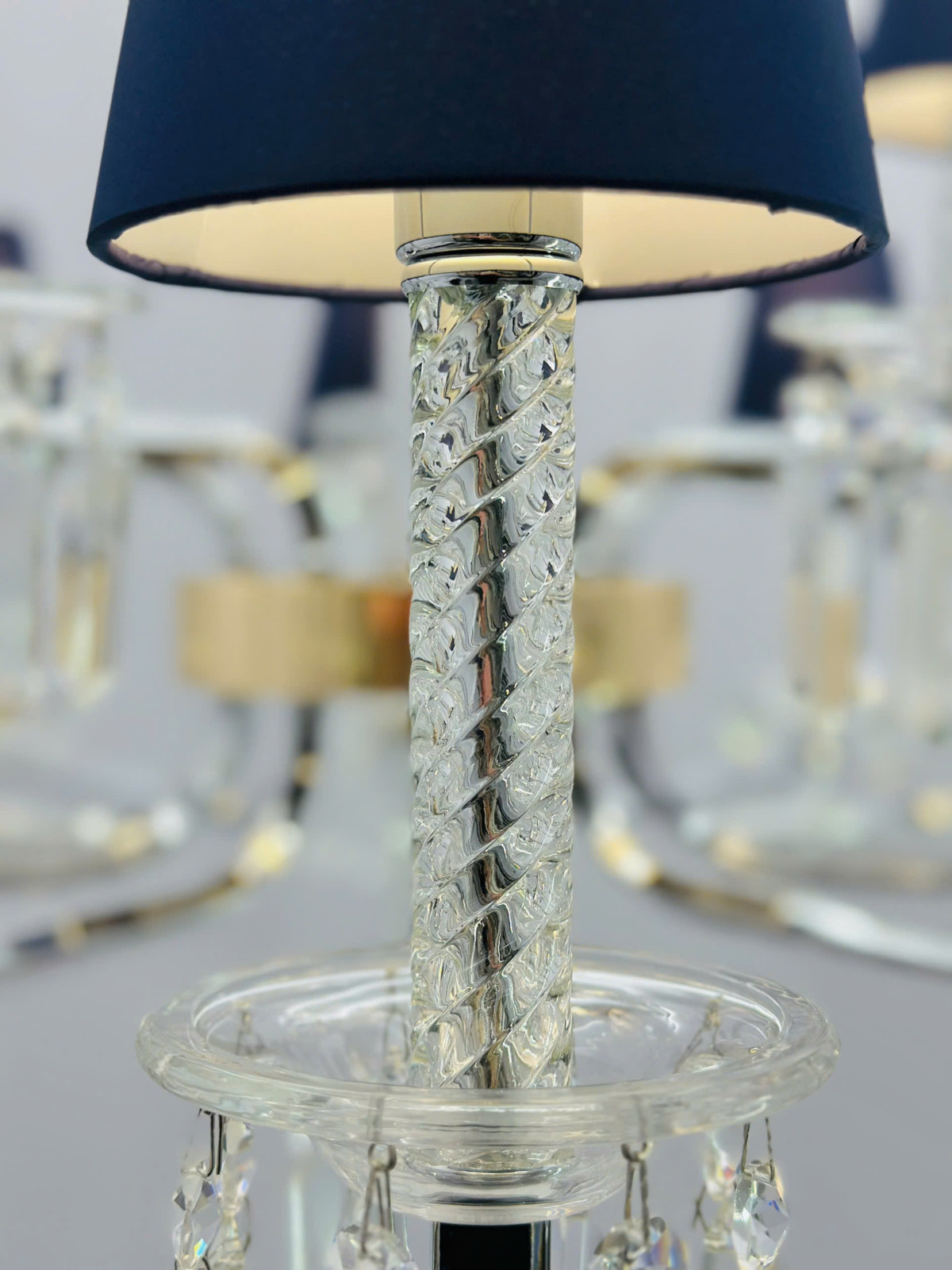 Tay Đèn chùm pha lê chóa vải tím 15 tay DC8119T15