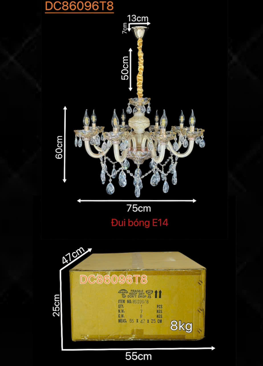 Kích thước Đèn chùm trang trí 8 tay DC86096T8