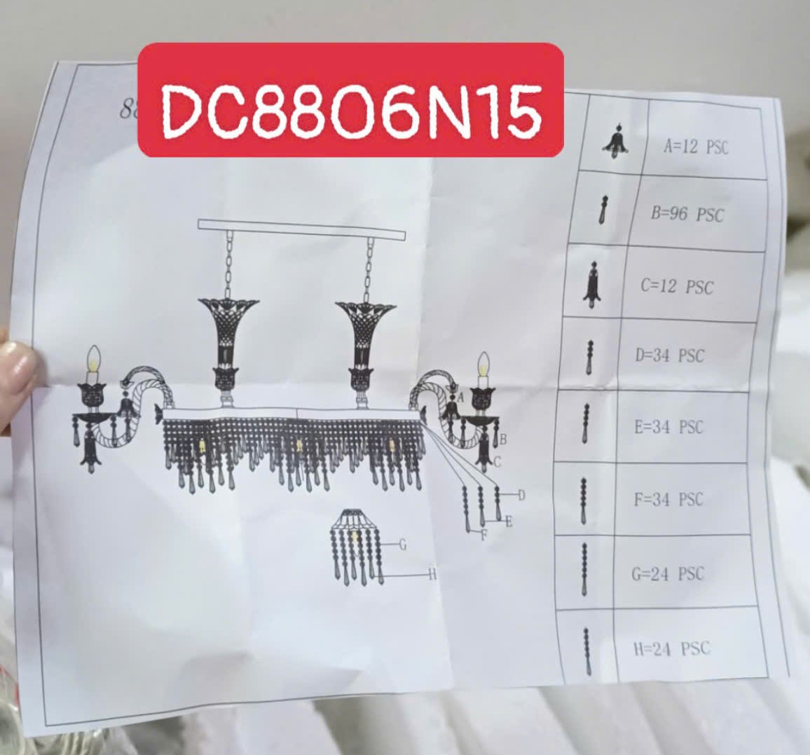Hướng dẫn lắp Đèn chùm pha lê trắng dài 1,2m DC8806N12+3