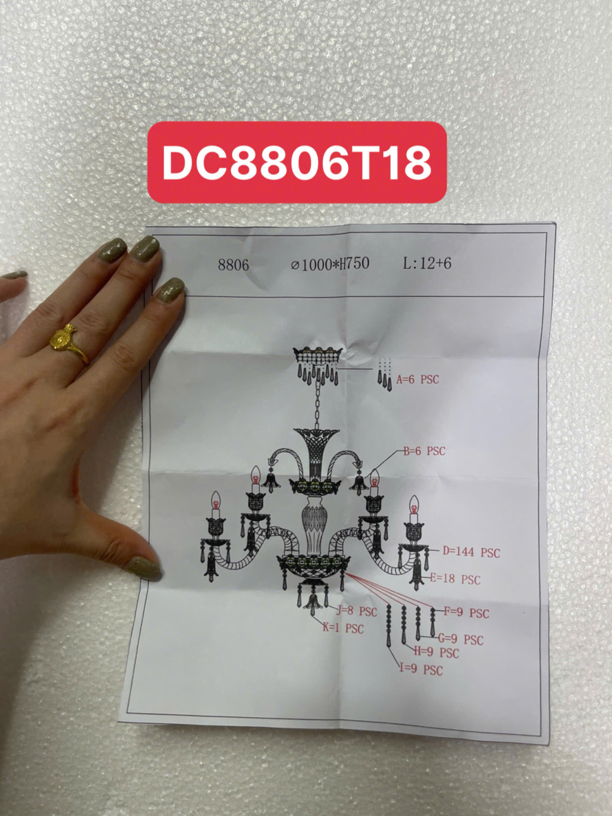 Hướng dẫn lắp đặt Đèn chùm pha lê trắng đường kính 72cm DC8806T8