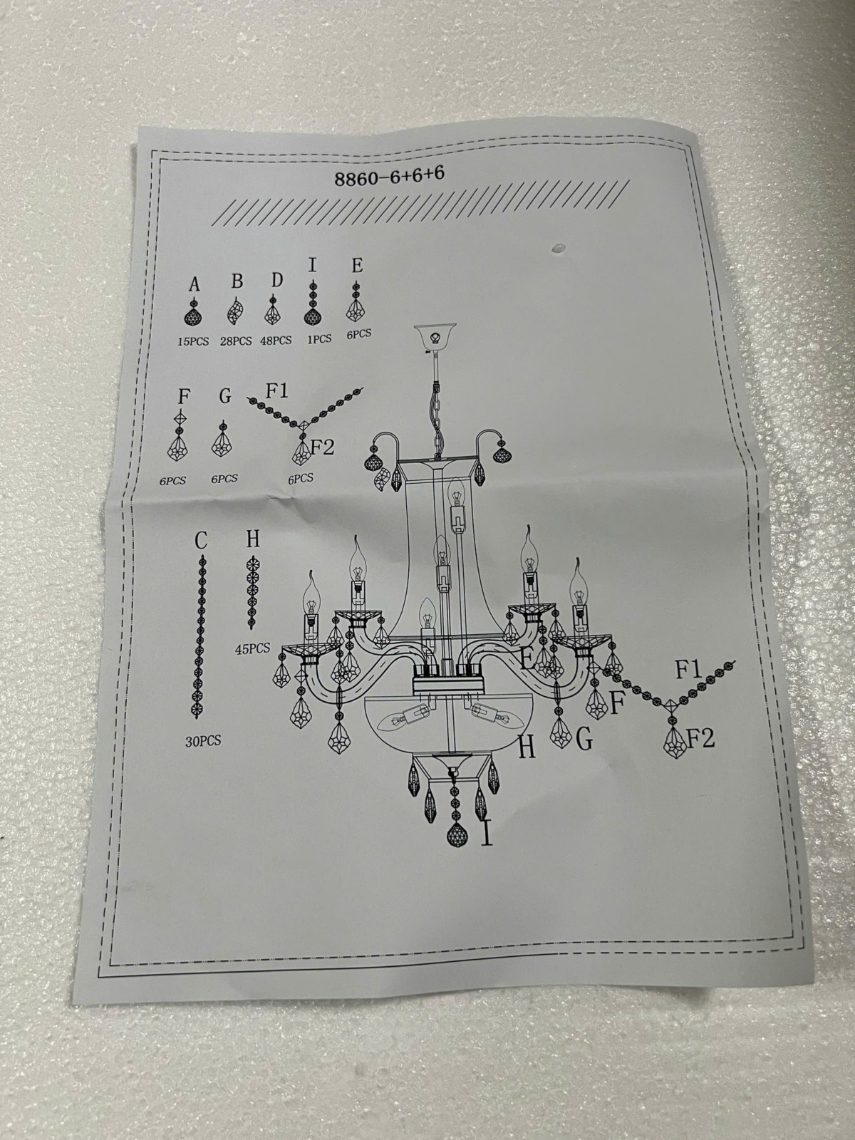 Hướng dẫn lắp Đèn chùm pha lê ánh vàng đường kính 70cm DC8860T12