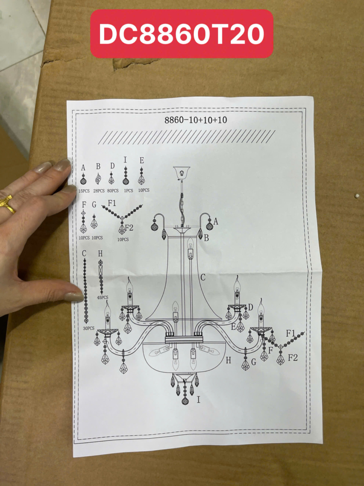 Hướng dẫn lắp đặt Đèn chùm pha lê ánh vàng đường kính 1m DC8860T20