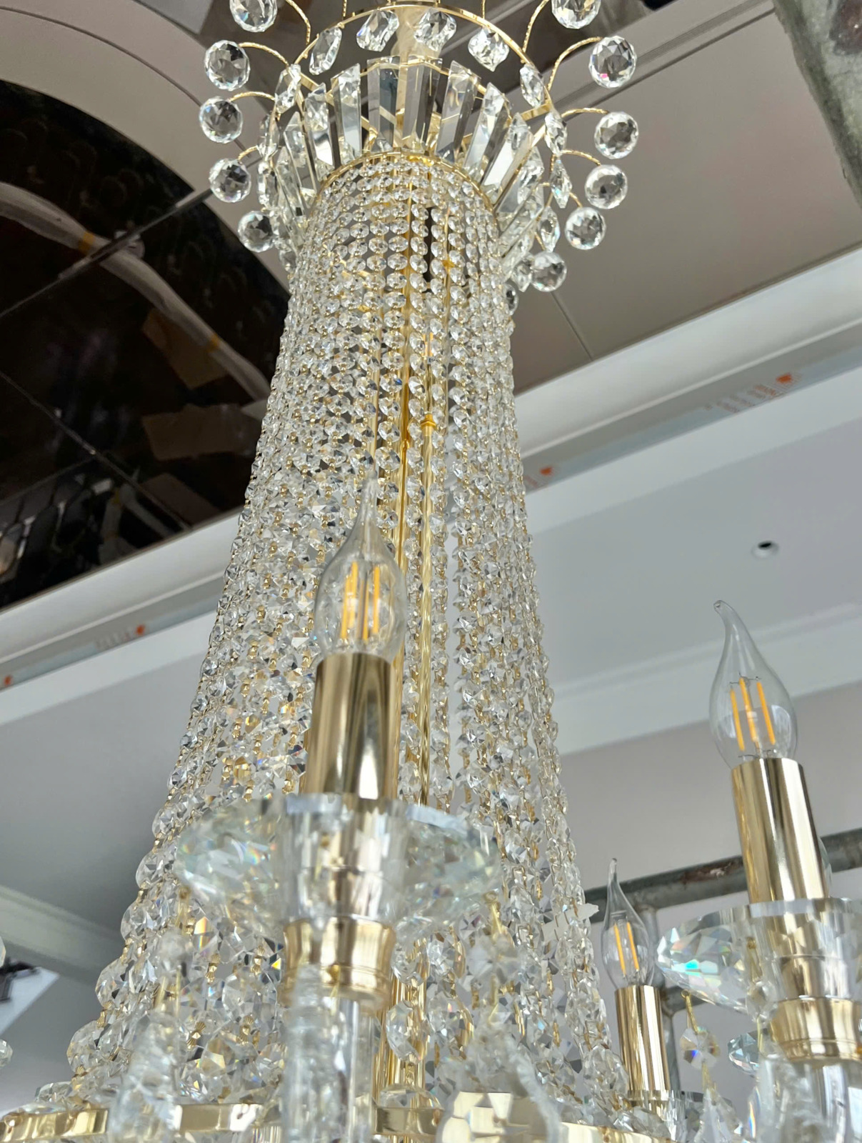 hạt pha lê Đèn chùm pha lê ánh vàng thông tầng DC8860T48