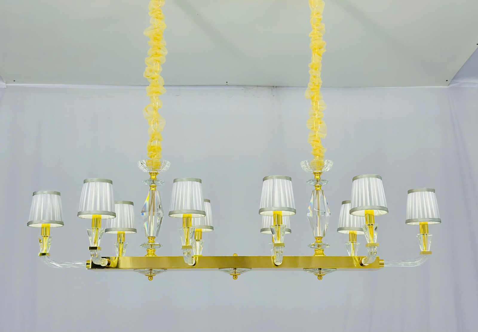 Đèn chùm pha lê chóa vải dài 1,5m DC8898N10L ánh sáng vàng