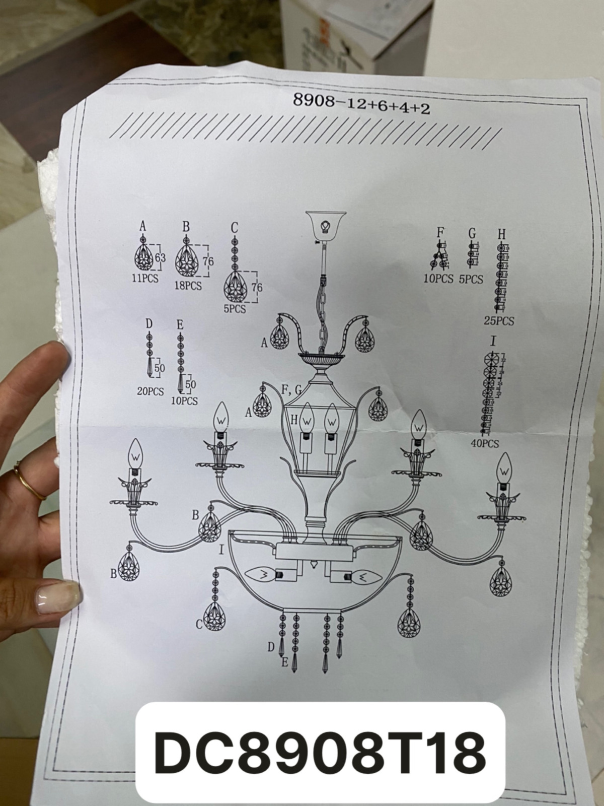 Hướng dẫn lắp Đèn chùm trang trí phòng khách 18 tay DC8908T18