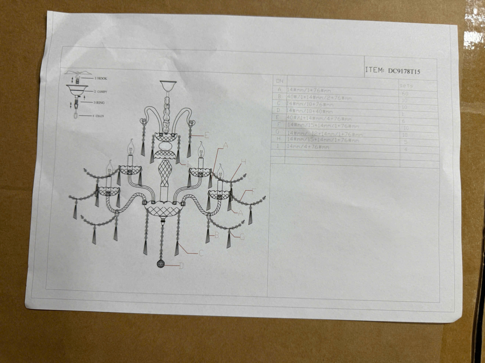 Hướng dẫn lắp đặt Đèn chùm pha lê trắng trong 15 tay DC9178T15