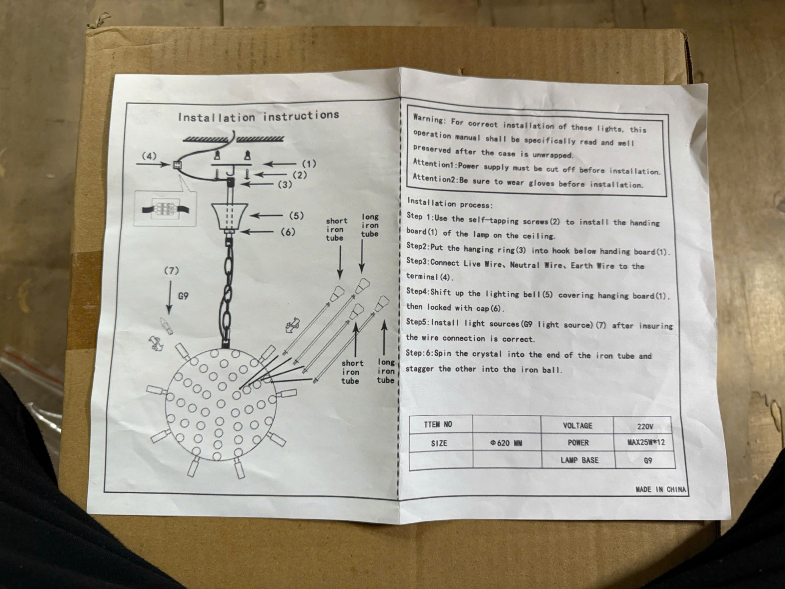 Hướng dẫn lắp đặt Đ&egrave;n thả cầu pha l&ecirc; Inox v&agrave;ng đường k&iacute;nh 62cm TPL101VANG