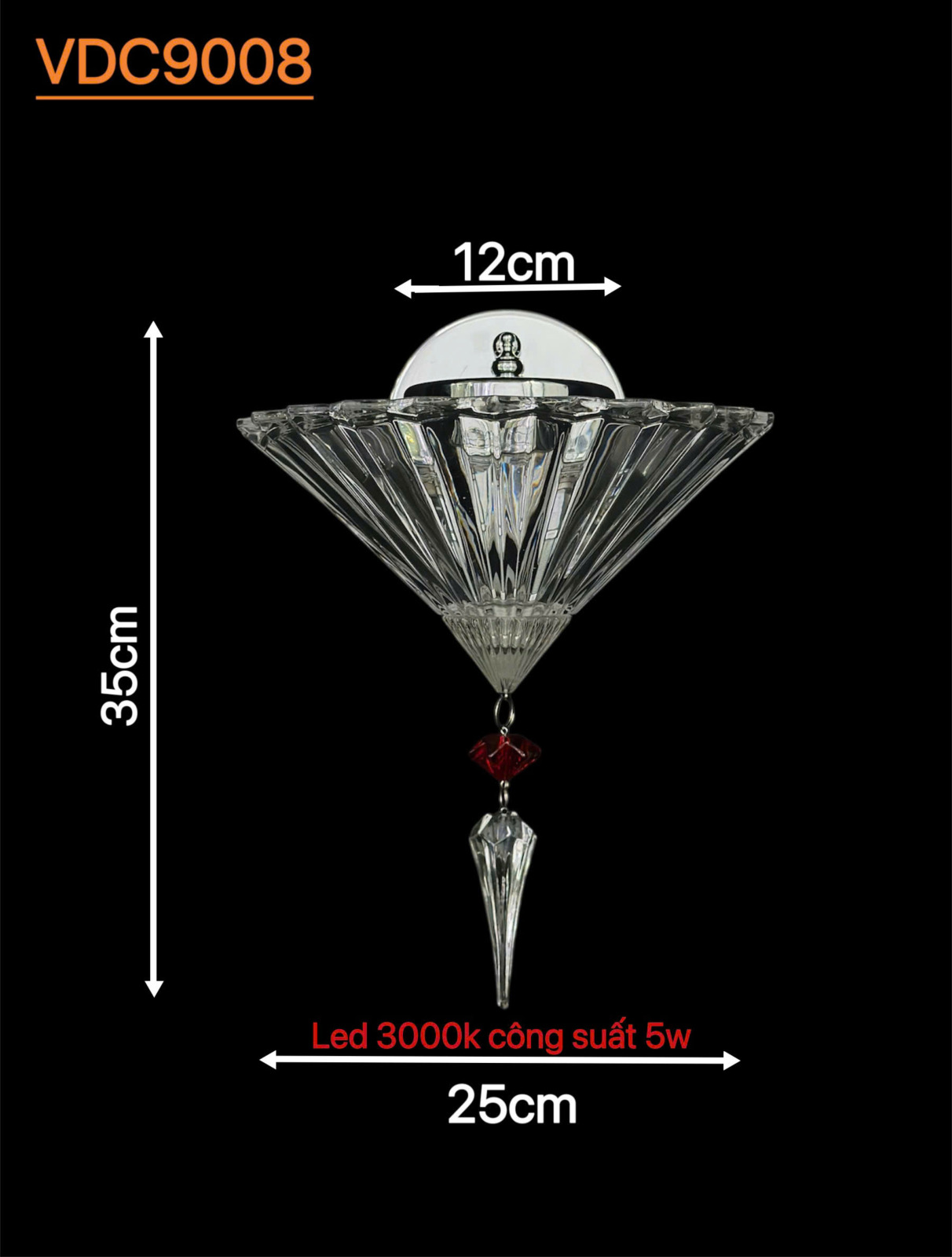 Kích thước Đèn tường pha lê trong VDC9008