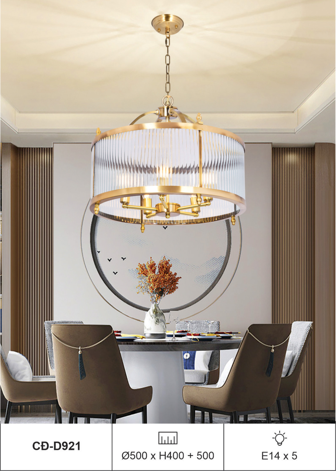 Đèn thả đồng kính bàn ăn CD-D921