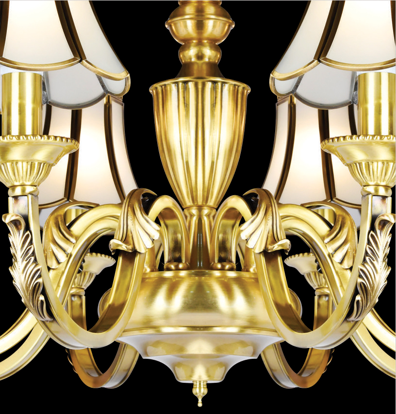 Đèn chùm đồng chao kính mờ 6 tay CD-D0996/6