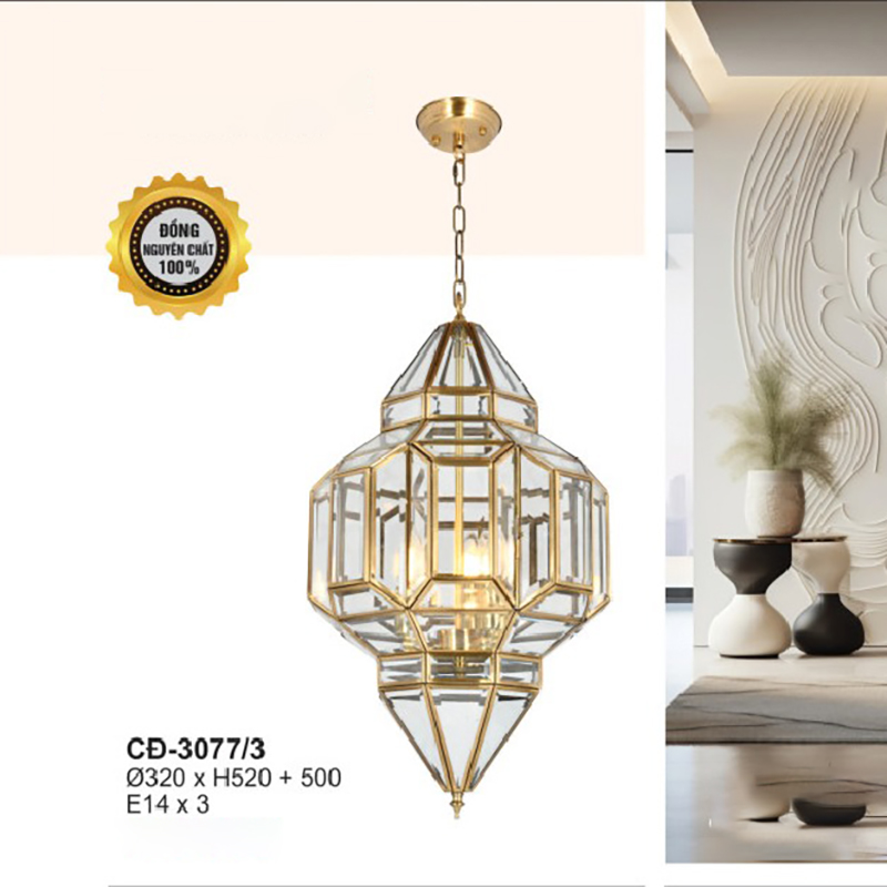 Đèn thả đồng kính ban công hình thoi CD-3077/3