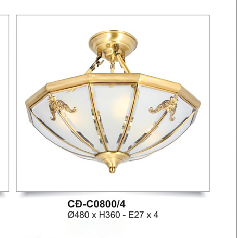 Đèn ốp trần đồng chao kính CD-C0800/4