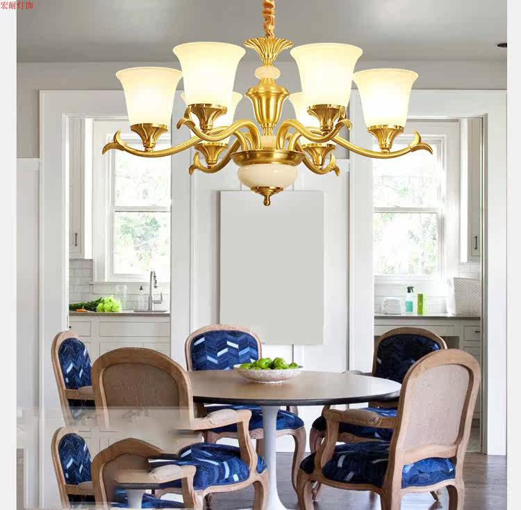 Đèn chùm đồng 6 tay chao đáy đá tự nhiên CD-D820/6