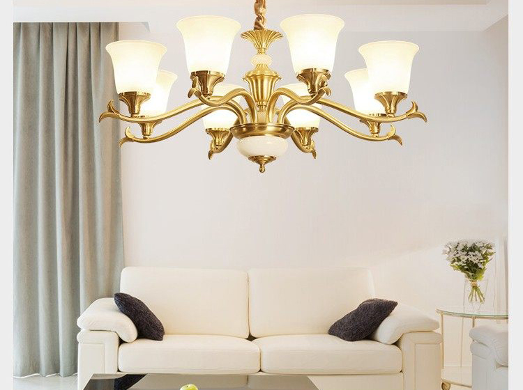 Đèn chùm đồng 8 tay chao đáy đá tự nhiên CD-D820/8