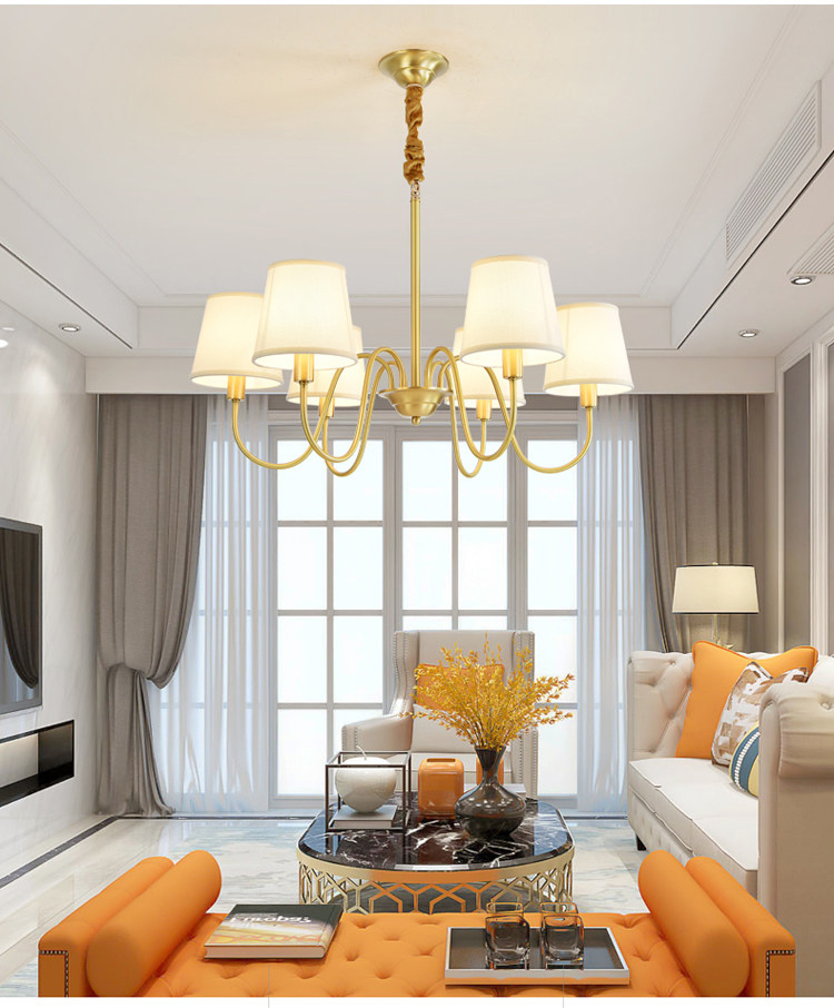 Đèn chùm đồng 6 tay chao vải CD-D8203/6