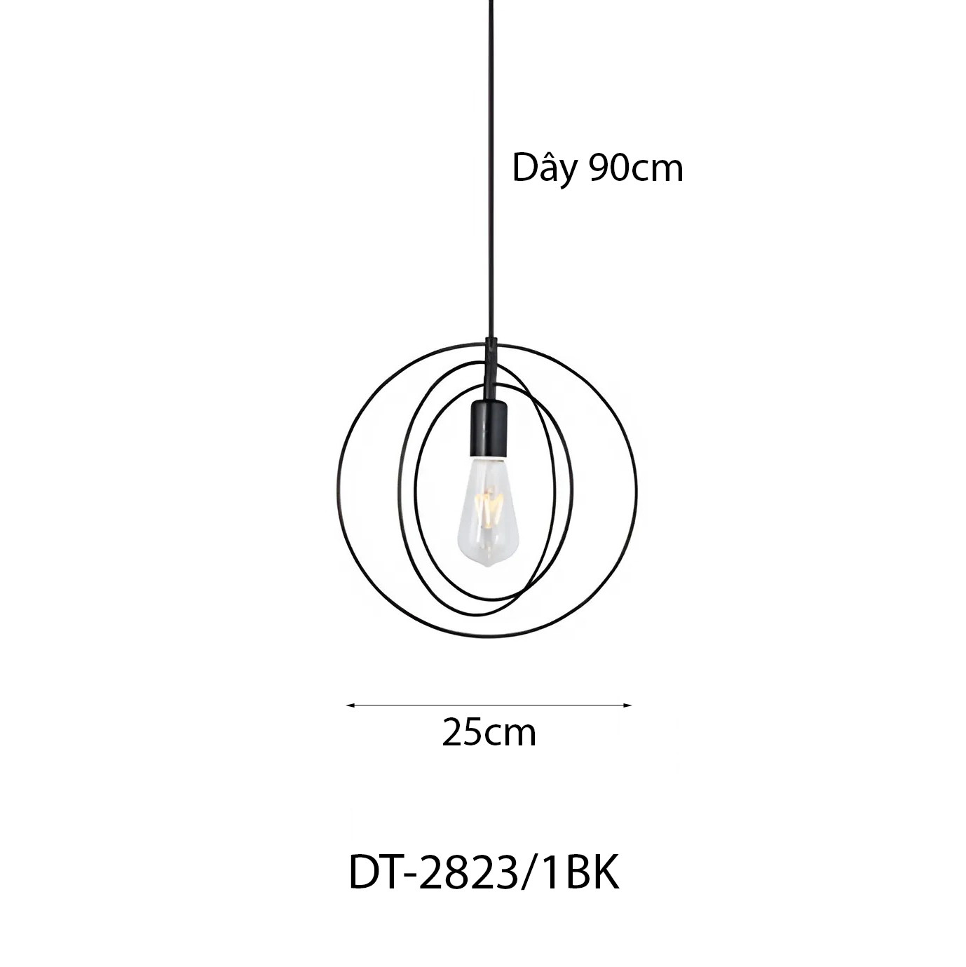 Đèn thả khung sắt Decor hình tròn DT-2823/1BK