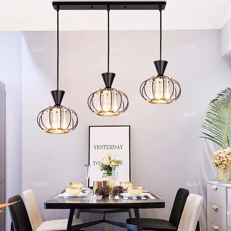 Đèn pha lê thả bàn dài màu đen DT-9377/3A-BK