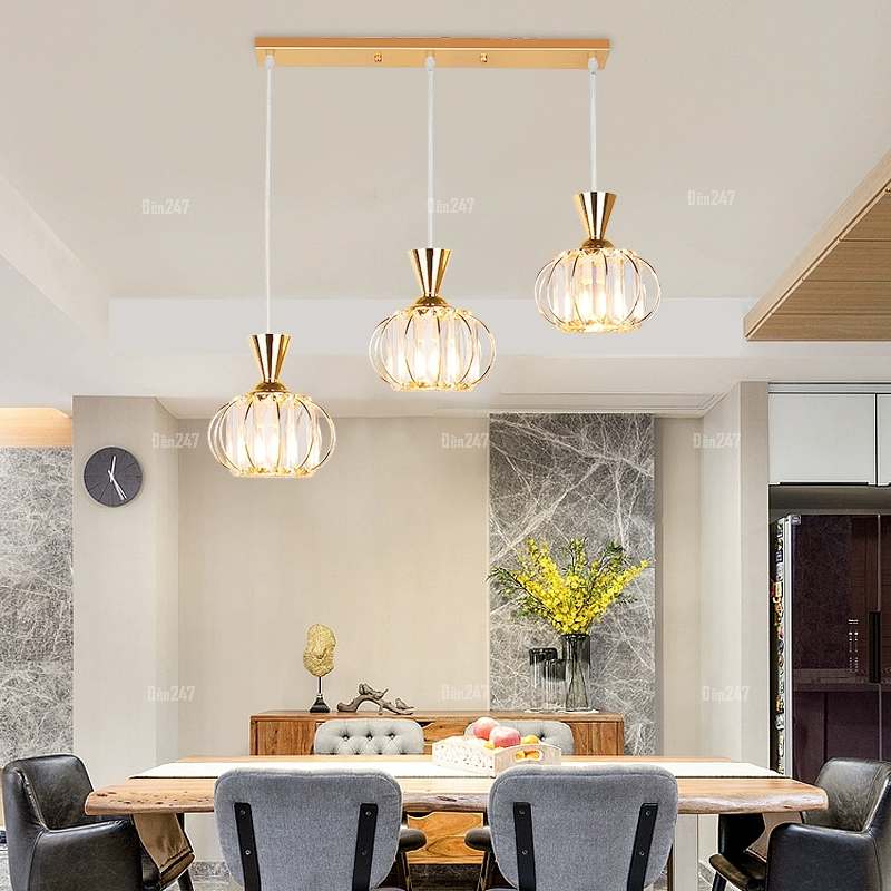 Đèn pha lê thả bàn dài màu vàng DT-9377/3A-GD