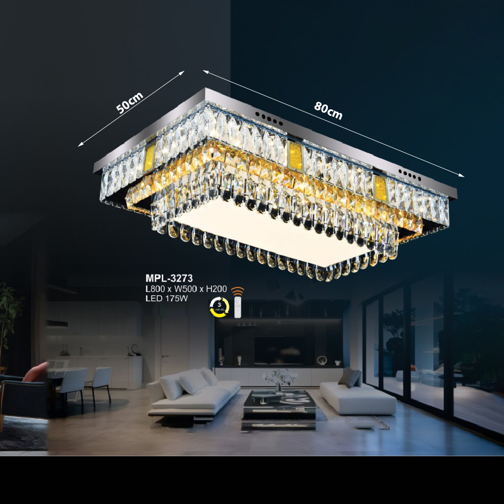 Đèn mâm chữ nhật pha lê 3 tầng MPL3273
