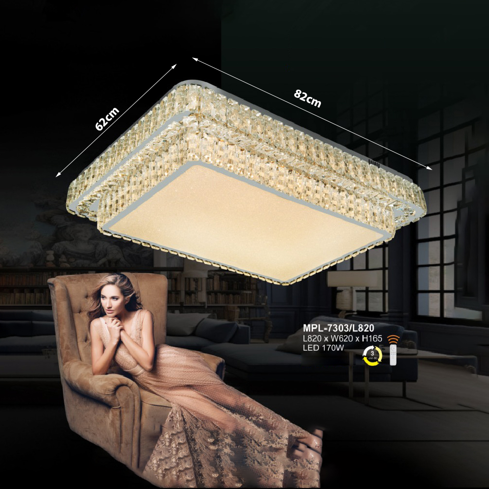 Đèn ốp trần pha lê tròn phòng khách nhỏ MPL-7303/L820