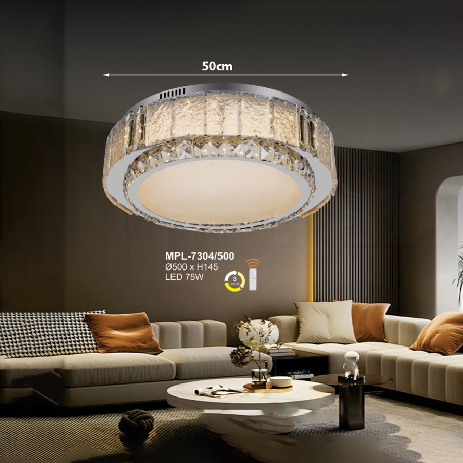 Đèn ốp trần pha lê tròn phòng ngủ MPL-7304/500