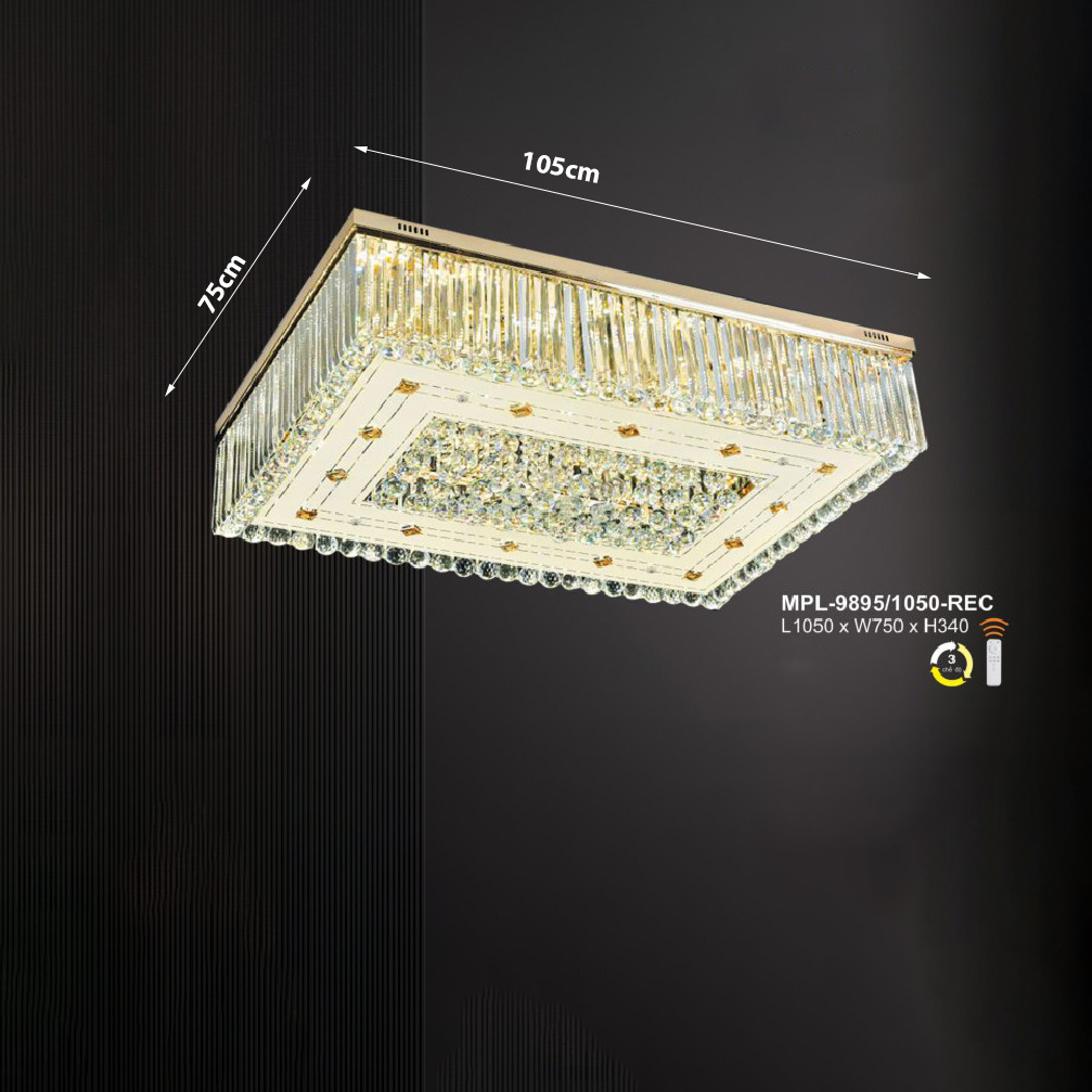 Đèn ốp trần pha lê hình chữ nhật mặt kính MPL-9895/1050-REC