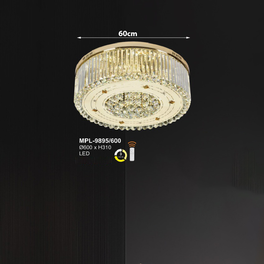 Đèn ốp trần pha lê hình tròn mặt kính MPL-9895/600