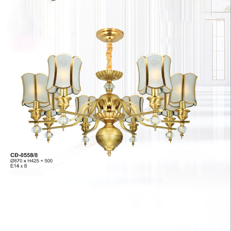 Đèn chùm đồng chao kính 8 tay CD-0558/8