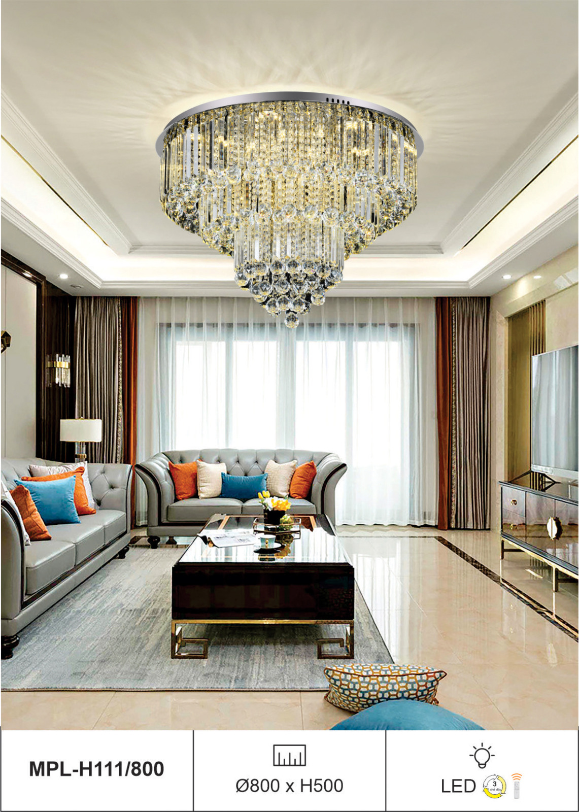 Đèn mâm pha lê phòng khách MPL-H111/800