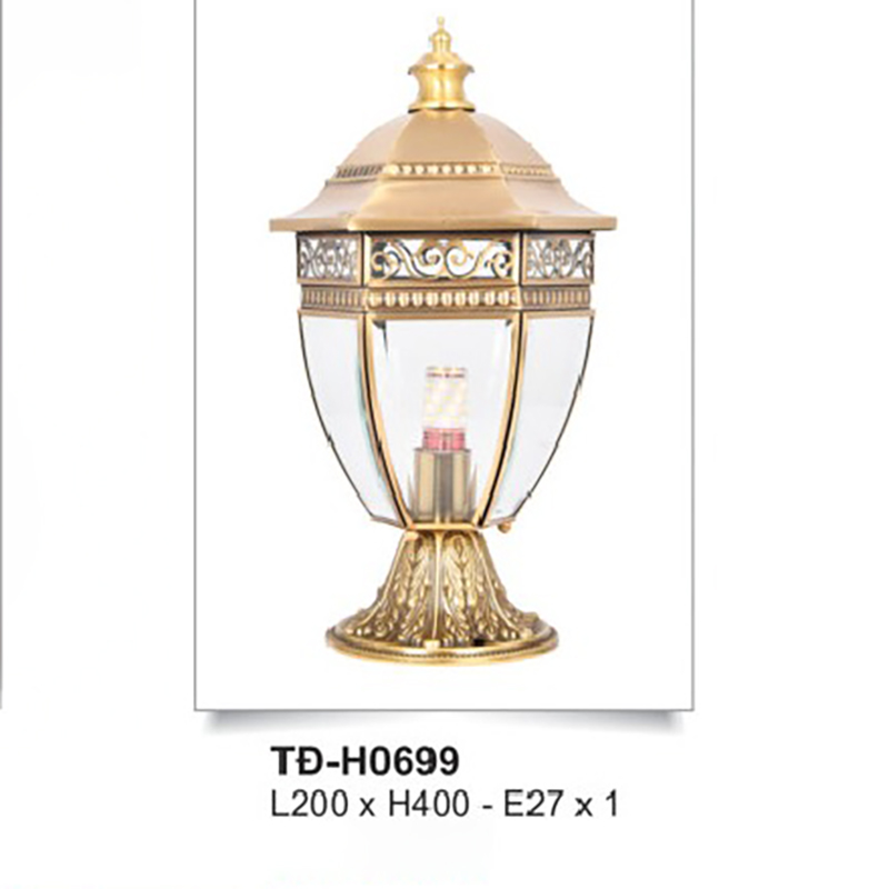 Đèn trụ cột đồng nguyên chất chao kính TD-H0699
