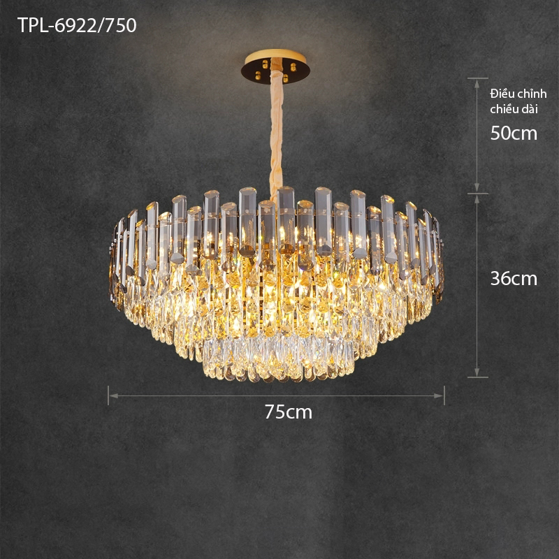 Đèn pha lê thanh lớn màu khói TPL-6922/750
