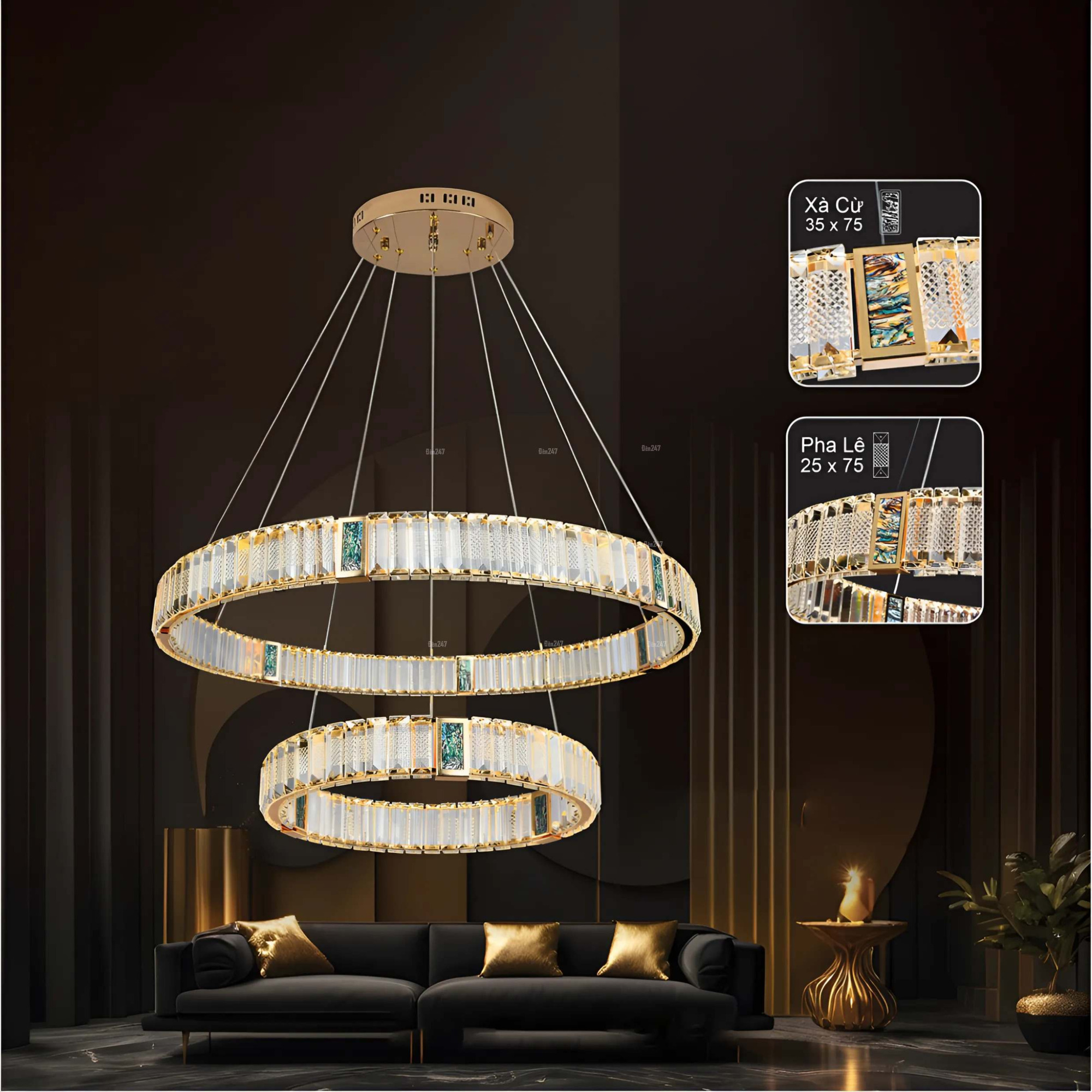 Đèn chùm pha lê thả 2 vòng TPL-81028/5+3