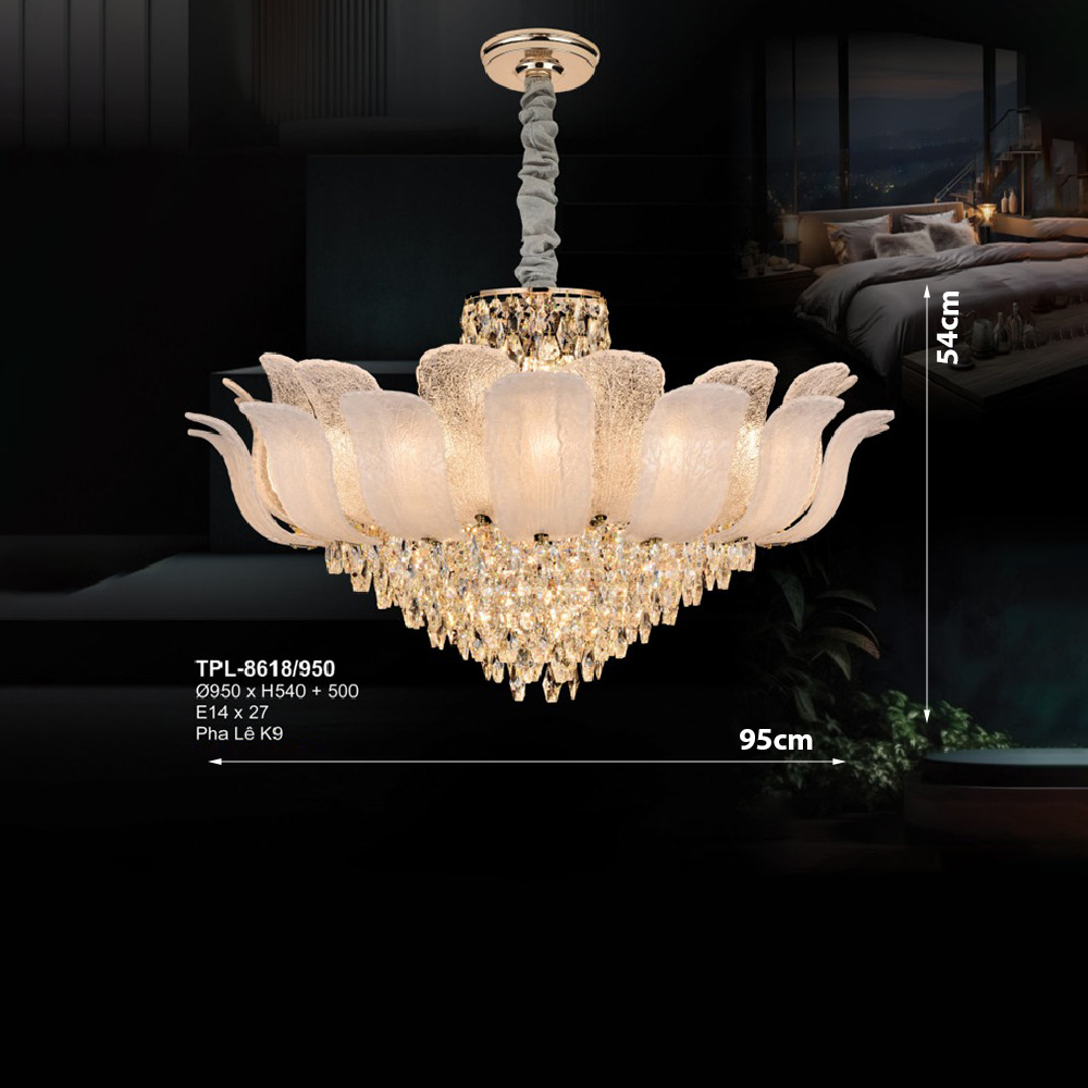 Đèn thả pha lê tròn cánh hoa sen TPL-8618/950