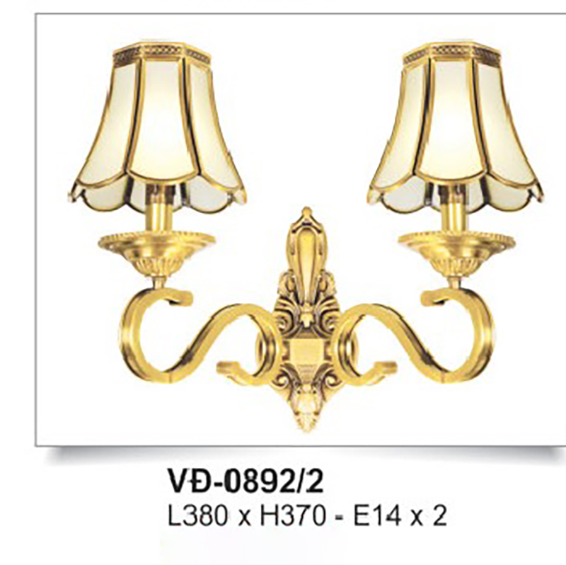 Đèn tường đồng chao kính mờ 2 tay VD-0892/2