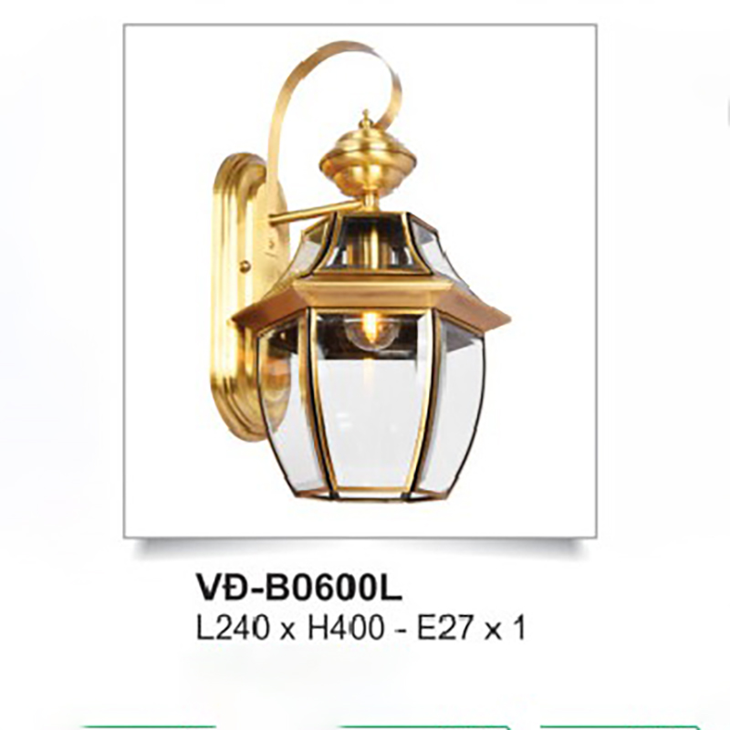 Đèn tường đồng ngoài trời chao kính trong suốt VD-B0600L