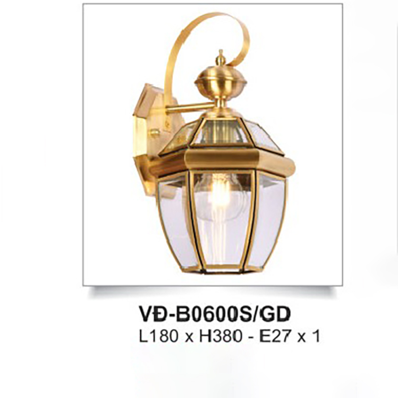 Đèn tường đồng ngoài trời chao kính VD-B0600S/GD