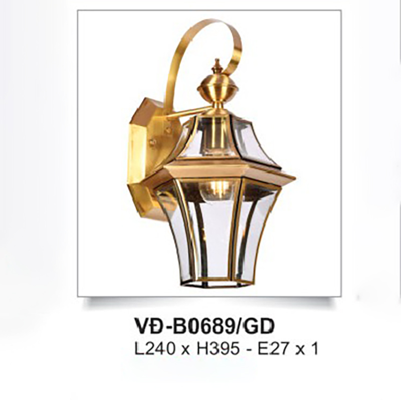 Đèn tường đồng ngoài trời chao kính VD-B0689/GD
