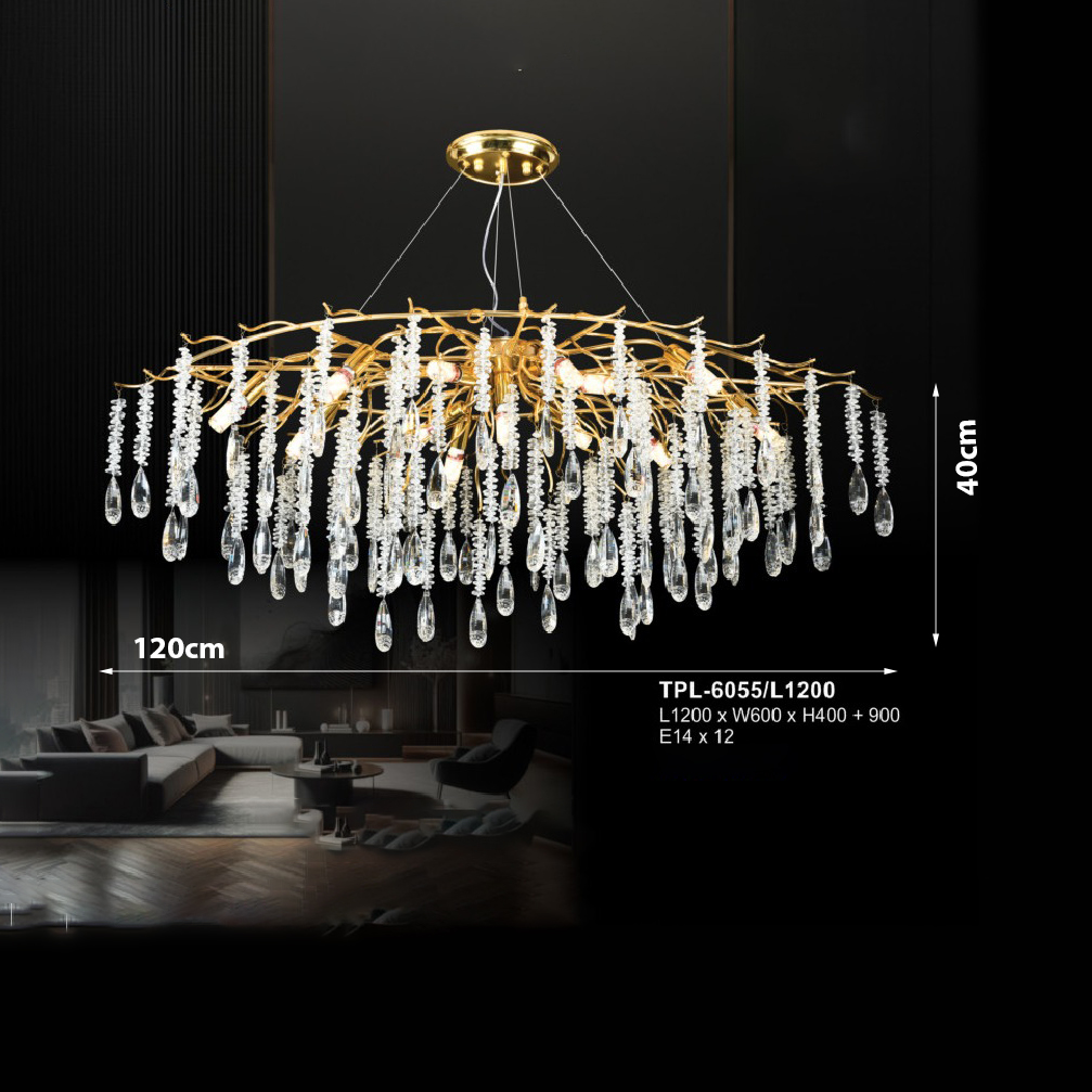 Đèn thả pha lê cành lá nhánh vàng TPL-6055/L1200