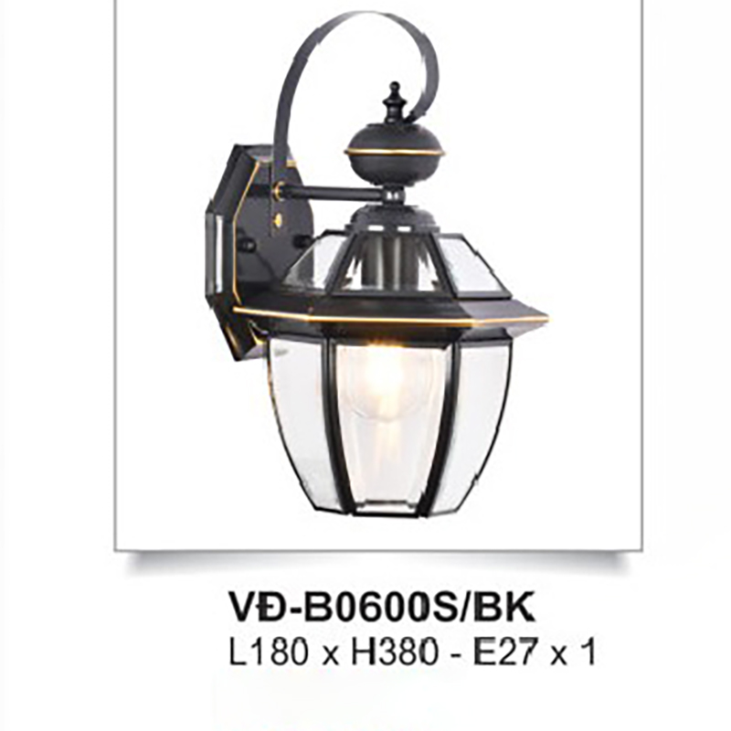 Đ&egrave;n tường đồng đen ngo&agrave;i trời chao k&iacute;nh VD-B0600S/BK