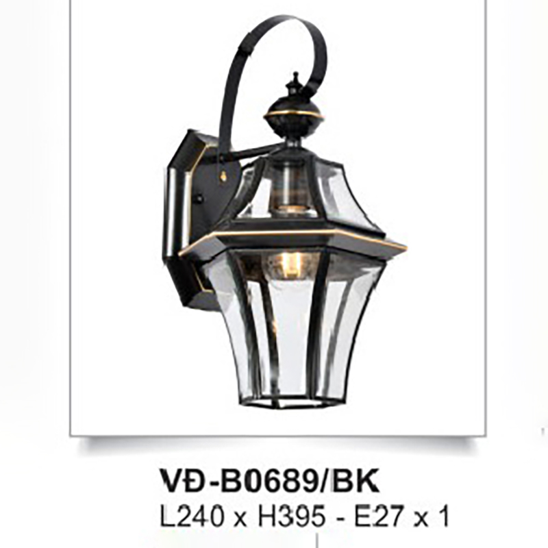 Đèn tường đồng đen ngoài trời chao kính VD-B0689/BK