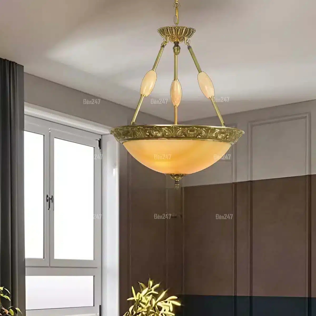 Đèn thả đồng vàng bát đá TD215