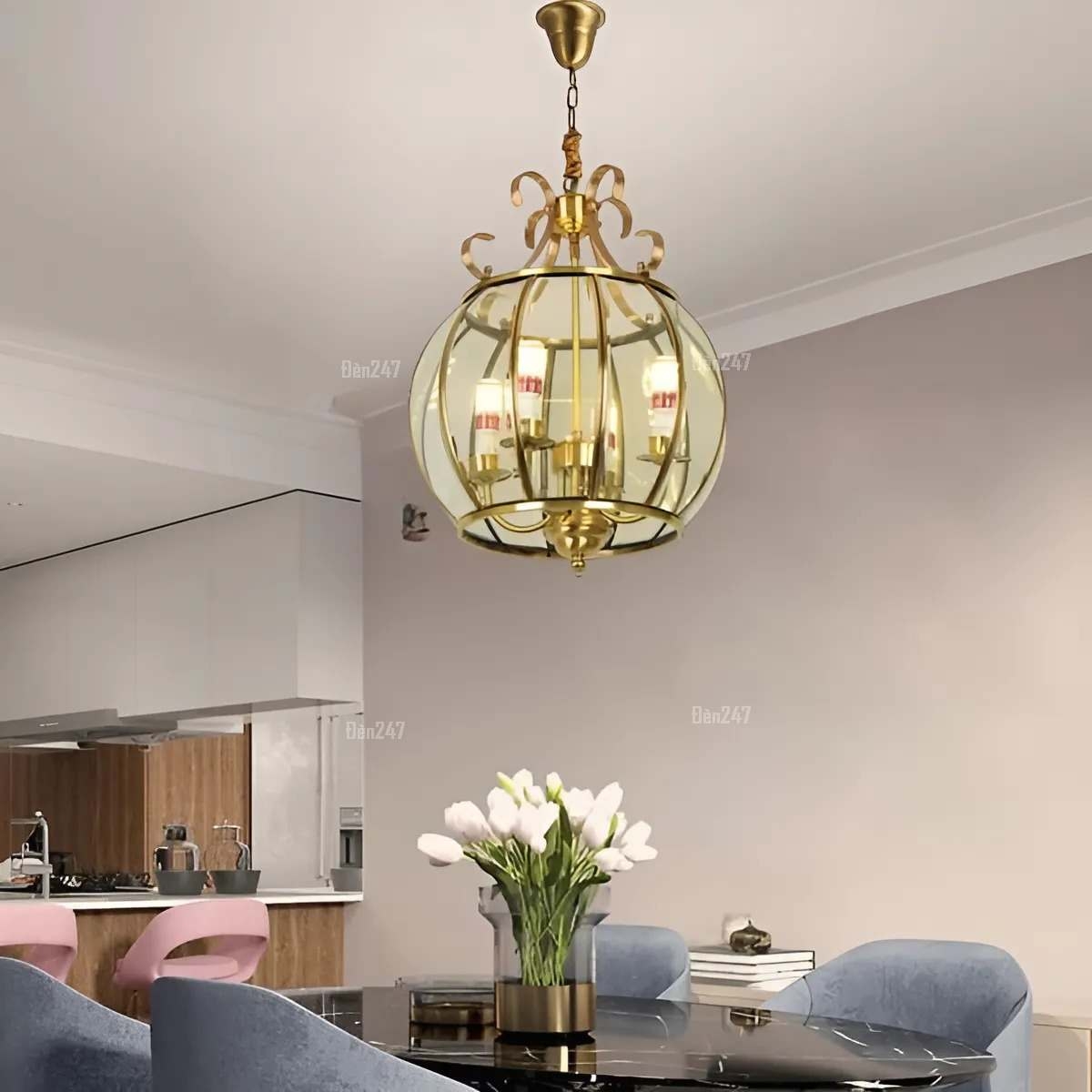 Đèn thả đồng kính nghệ thuật TD9037