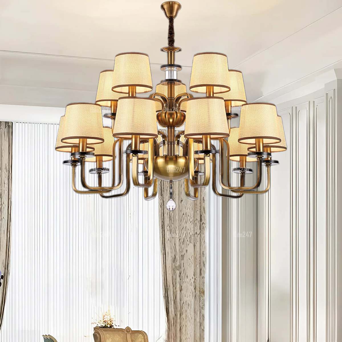 Đèn chùm cổ điển Châu Âu 15 tay chao vải CC9028/15