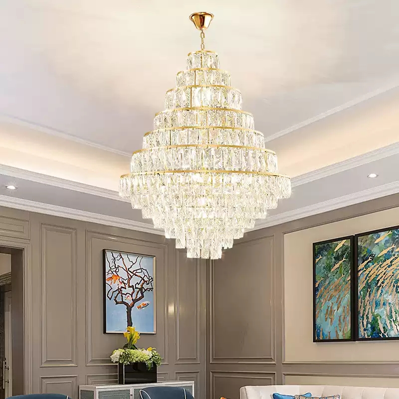 Đèn chùm pha lê 7 tầng viền vàng sảnh CFL3515