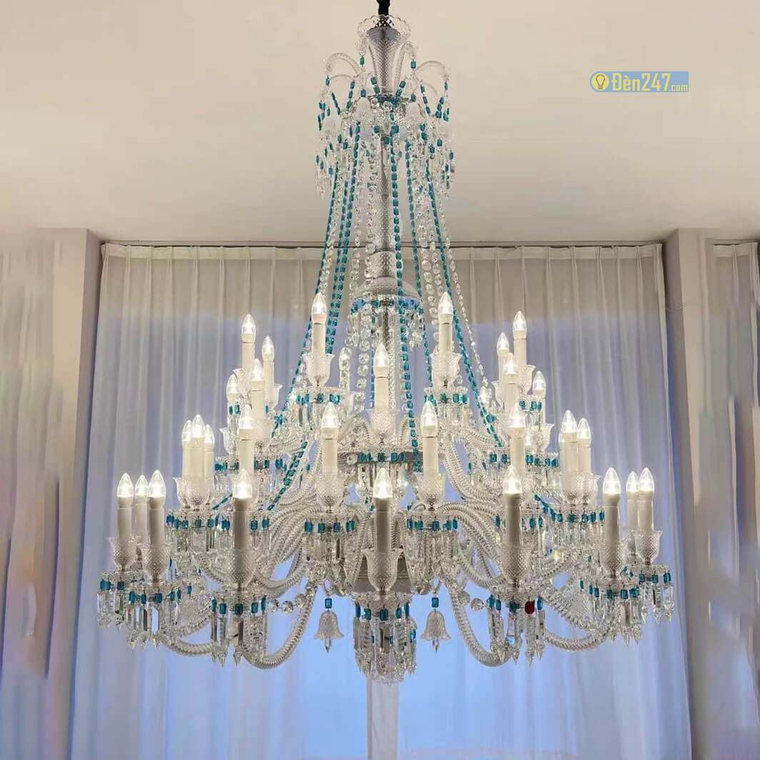 Đèn chùm pha lê thông tầng kết hợp pha lê xanh 48 tay CN8139/16+16+8+8
